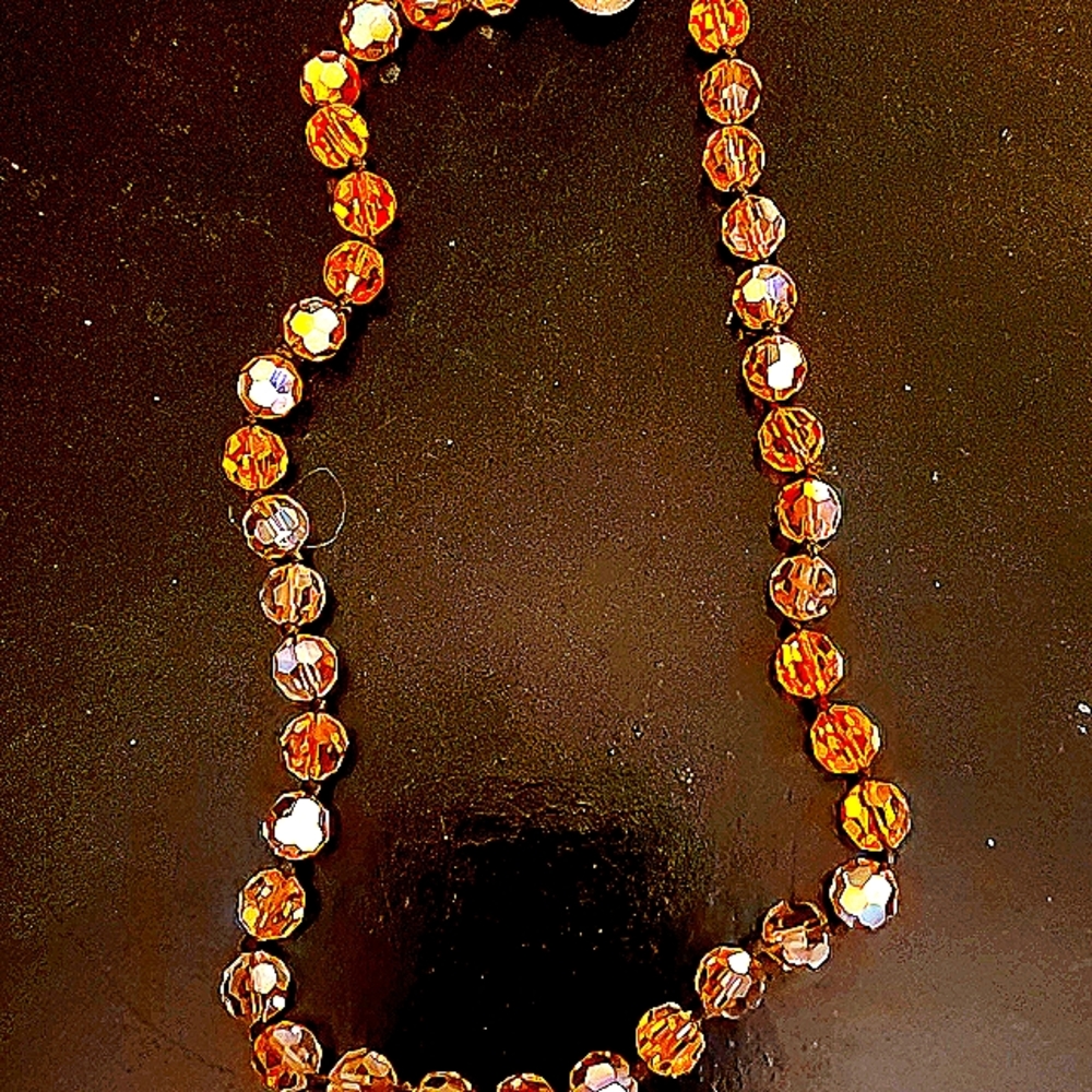 Les bernard   Necklace Amber Crystal  necklace 16inch